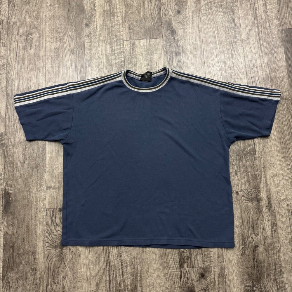 Classic Navy Short Sleeve Tee with Contrast Shoulder Stripes